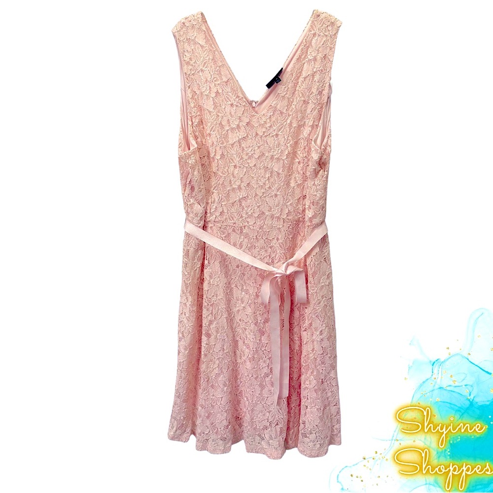 Lane Bryant Pink Floral Lace Sleeveless Dress with Ribbon Tie - Size 28